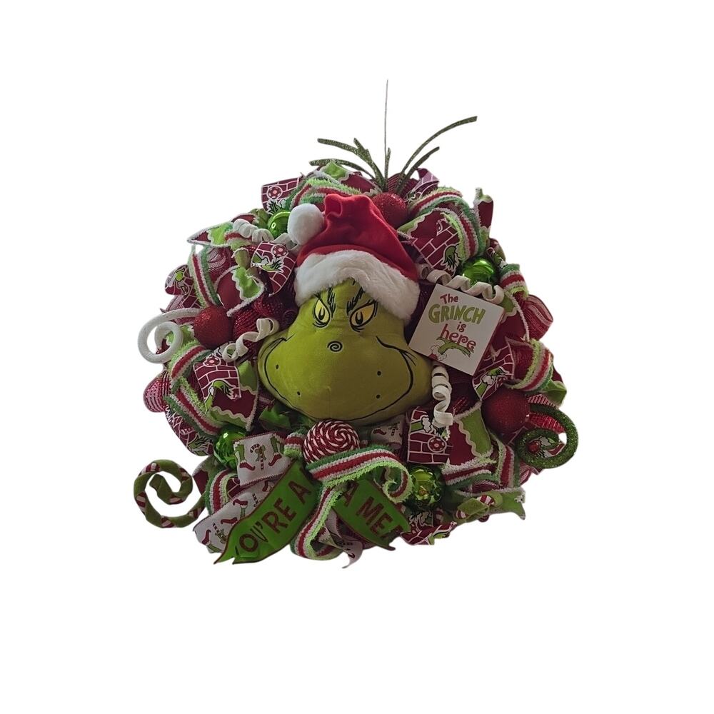 Handmade Grinch Christmas Wreath 26"